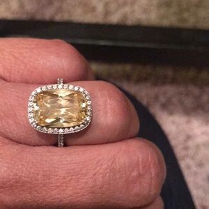 Sterling Silver citrine ring with crystals size 9